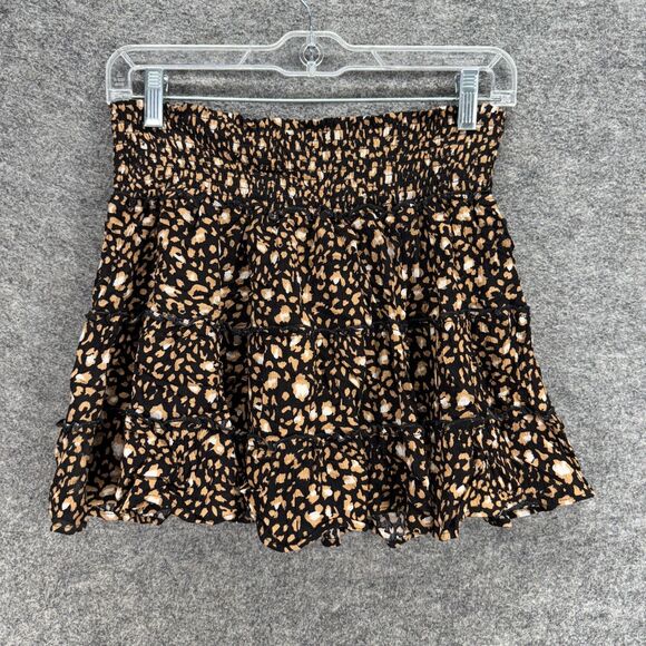 Pink Lily Skort Women L Large Black Animal Print Mini Short Pull On Rayon Casual - Picture 1 of 8